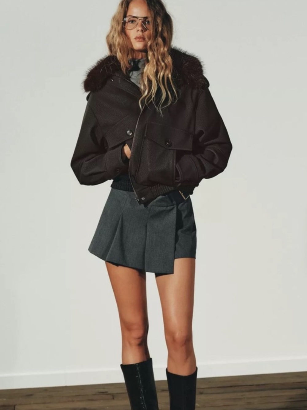 NWT Zara Faux Suede Jacket with Detachable Faux Fur Collar Brown XL - Picture 2 of 9